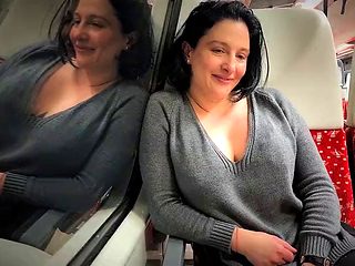 Very risky sex on a real public train ended with a cums...