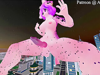 Car Toon In Furry Giantess Rides A Building &amp; Flood...