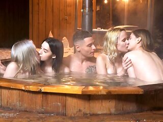 Russian teens have fun in a group sex session in Funky ...