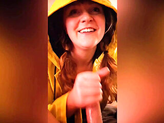 Shannon Huxley in Yellow Raincoat Sloppy Anal and Blowjob