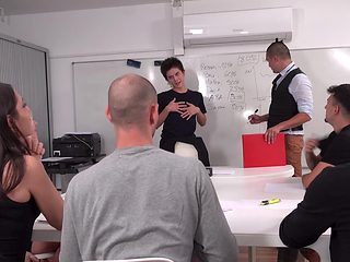 Bisexual group sex in the office with naughty babe Ann ...
