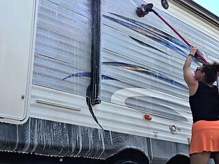 Hot brunette amateur MILF rides hubbys cock