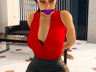 Purple Ballgagged Videogame Girl Tied To Chair