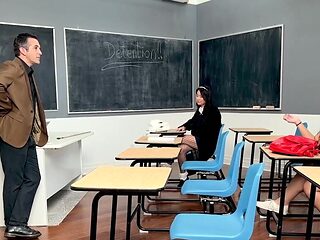 Girls with tight bodies take turns with their teacher