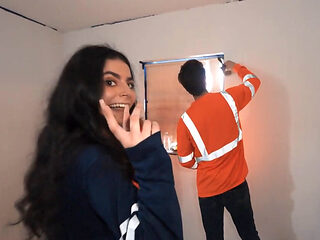 Construction worker sneaks out to have sex with hairy girl