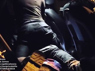 BEAUTIFUL FUCKING IN THE CAR WHILE WORKER WATCHES STRAP-ON