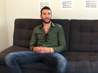 Hairy inked jock wanks cock on casting