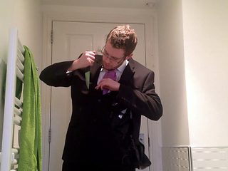 Binds, gay in suit, shirt rip