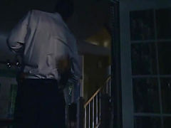 Charisma Carpenter having her jacket removed by a guy kissing her from behind to reveal an animal print bra and then leaning against a desk as he lifts up her black skirt and removes her panties before kissing her stomach and then lying her back and kissi