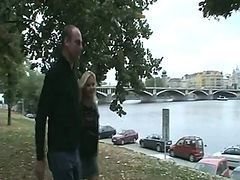 Hot blonde teen handjobs and gets fucked by a old dude in public