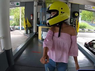 Cute Thai amateur teen girlfriend go karting and record...