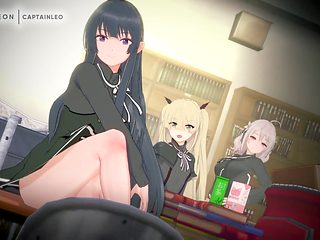 Lily, Thea, and Erna in a naughty classroom spy mission...