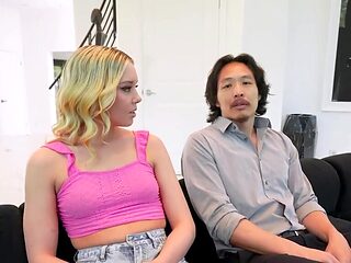 Blondie takes her boss&#039; huge Asian dick with no shame