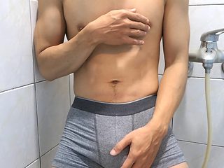 Gay asian, men in underwear, masturbated