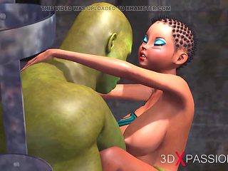 Teen anal slave gets pounded by a massive green monster