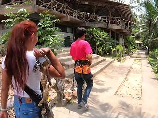 Asian amateur in tight jeans, long locks gets pounded f...