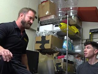 Muscular security guard accuses the lad of shoplifting