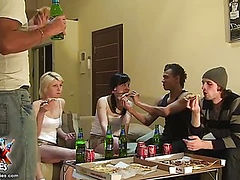 Nude party girls give head and swallow cum