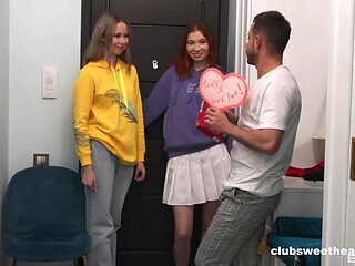 Sensual skinny teens fool around with muscular hunk in ...