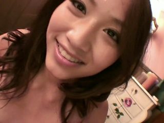 Cute Japanese teen masturbates before sucking a thick b...