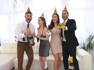 Juicy babes feast on Mike's meat in a wild gangban...