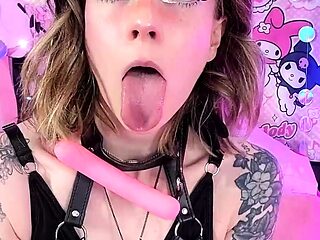 Close up with teen pussy pleased with dildo and vibrator