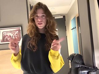 Curly haired brunette sexy Vlog ends with showing off h...