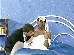 Ebony bride gets the groom and another hard cock in a threesome