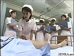 Japanese medical students observe nurse giving a handjob