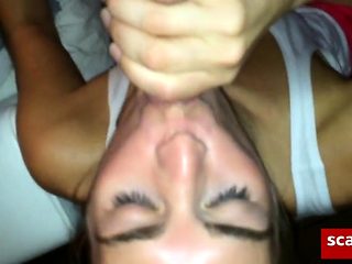 amateur MILF swallows a load of cum