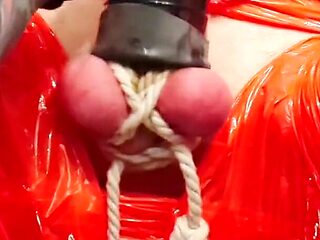Merciless Cock Milking (tight Shiny Red Plastic Mummifi...