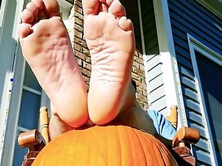 Using my pumpkin as a foot stool