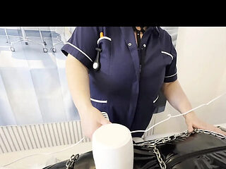 Mature BBW Dominatrix Satana Teases Bound Gimp in Medic...