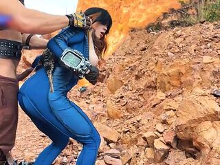 Sexy Cowgirl in Blue Latex Fucked Hard in Desert