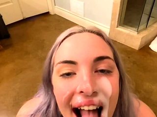 Masturbating busty blonde teen on couch with big toys