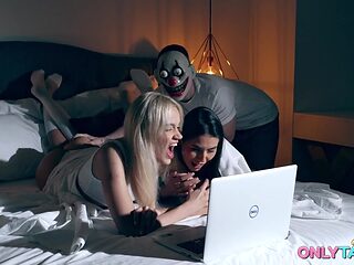 A couple of slim teens went down on him after he scared...