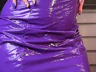 Sfw Latex Fetish! Blonde in the Violet Latex Dress