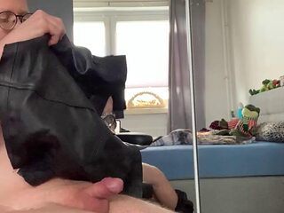 Leather Skirt wank with dirty talk
