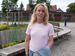 Blond-haired chick is going to rub her slit and get off