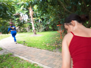 Outdoor fucking on the swing presented in point of view