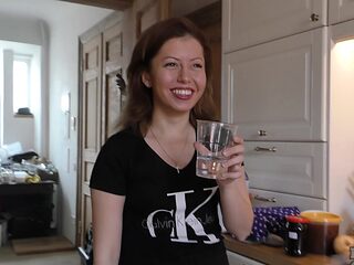 Brunette babe Sharlote slurps cock in steamy POV vid wi...