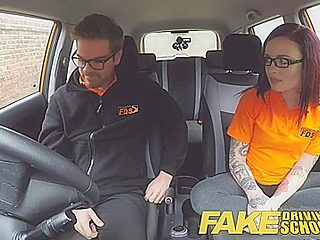 Cute Brunette Driving School Student In Eyeglasses F