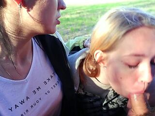 Girls Training To Be Sluts - Outdoor Double Blowjob &am...