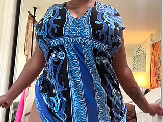 Chubby Ebony in Dress Showing Her Big Tits &amp; Ass