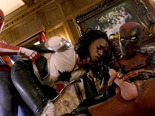 Interracial FFM threesome with ebony superhero Ana Foxx...