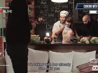 Luna Rival Tempts While Boyfriend Watches in Kitchen