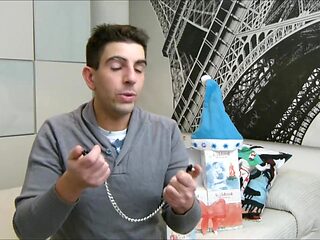 Amateur salesman presents nipple clamps to everyone who...