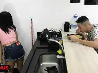 Kitchen Blowjob With Latina Maid Lunna Real Sucking Dick