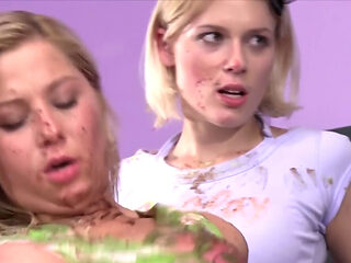 Four horny baddies have group sex with a chocolate-cove...