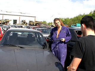 Amateur German Blowjob in Car Workshop - Big Tits Sabin...